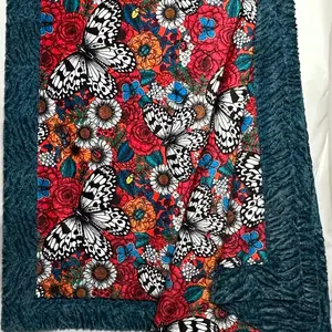 A Colorful Garden on Aquamarine Zebra 53x77 Large Minky Blanket