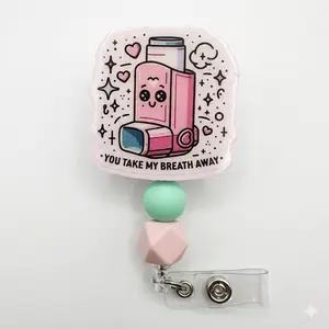Inhaler Badge Reel “You Take My Breath Away” | Respiratory Therapist Gift, Cute Glitter Medical ID Holder, RT Nurse Badge