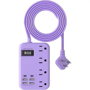 6 USB(2 USB C) Purple Travel Power Strip- 5Ft Purple Extension Cord with 24W USB  Station and 4 Outlets, Purple Desk Accessories with Surge Protector for Cute Kawaii Lavender Office Dorm Room