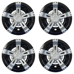 Universal 8" Golf Cart Hub Caps- Vegas Silver Metallic/Black | RHOX