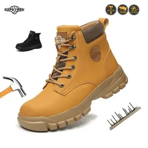 SAFETREK Mens Elite Steel Toe Safety Boots - High Top, Puncture-Resistant, Anti-Slip, Lace-Up Durability - Built for Industrial & Construction Work Breathable Boy Walking Shoes