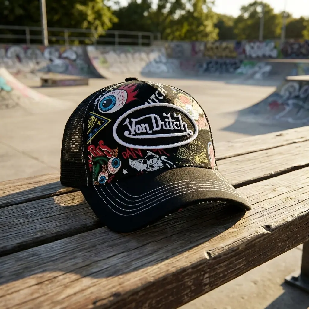 Von Dutch Vintage Trucker Hat Iconic Y2K Mesh Snapback Cap, Adjustable Streetwear Fashion Hat for Men & Women