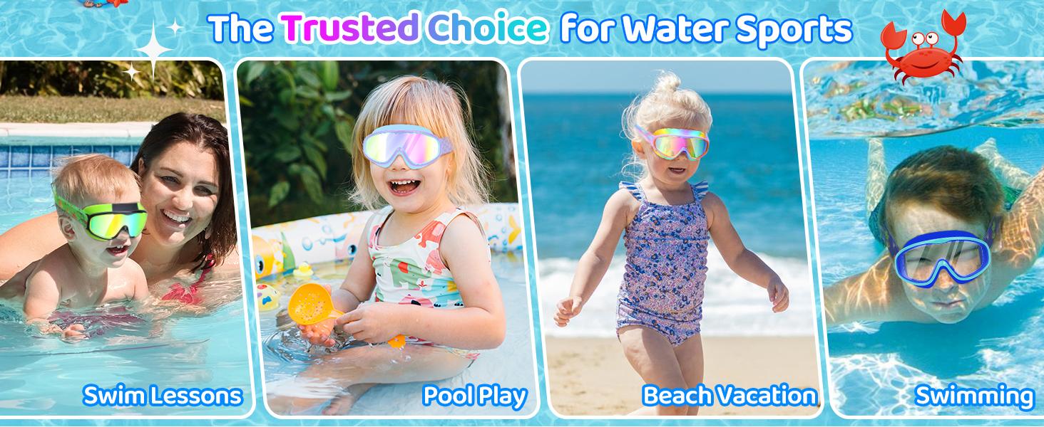 [Spring Shine]Vvinca Kids pool accessories with Comfort Fabric Strap, Kids Swim Goggles Wide View Anti-Fog/UV No Leaking Swimming Goggles for 3-12 swimming goggles Swimminggoggles