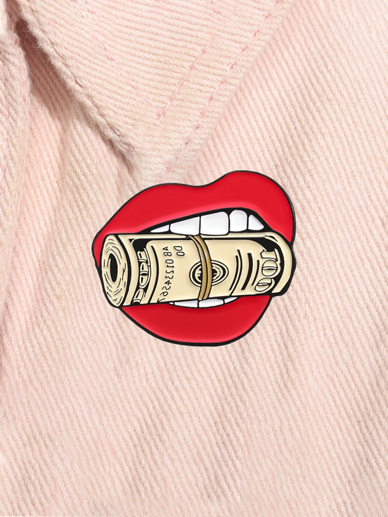 Lips Bite Dollar Bill Cash Enamel Pin Sexy Red Lips Alloy Brooch Lapel Backpack Badge Fashion Jewelry Accessories Gift for Friends