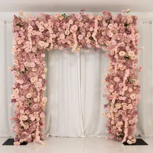 Roll Up Flower Backdrop for Arch Stand - Dusty Rose with Fabric Backing, 8ftx8ft - Artificial Silk Roses, Hydrangeas & Chrysanthemums for Wedding Backdrop