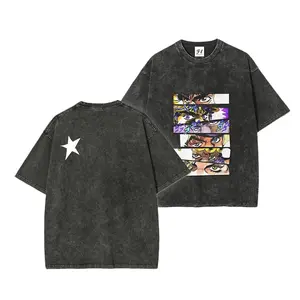 Unisex Retro Wash Cotton Short Sleeve Top, JoJo's Bizarre Adventure Part 1 (First 6 Parts) Protagonist's Eye Print, Vintage Streetwear T-Shirt for Everyday Fit
