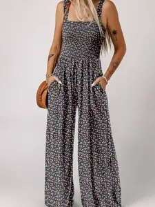 Floral High Wasted Jumpsuit - Sleeveless 100% Viscose Stylish Comfortable for Casual Outings