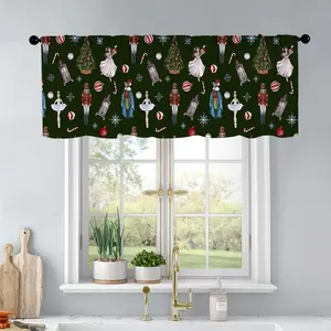 1pc Christmas and New Year printed kitchen curtains Watercolor Christmas with nutcracker, Ch curtains valance window treatment living room bedroom home decor 54 x 18 inch