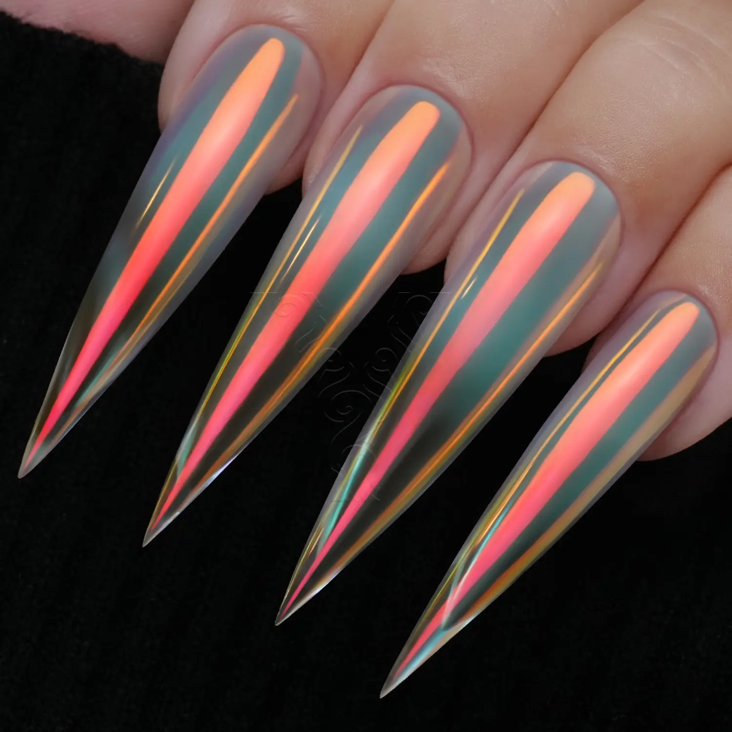 YOKEFELLOW GleamTap Cushion Aurora Chrome Nail Powder - Mermaid Aurora Effect ,Nail Art Glitter  Decoration for Home DIY Salon Manicure (GT111 Afterglow/Purple Blue with Coral Sheen)