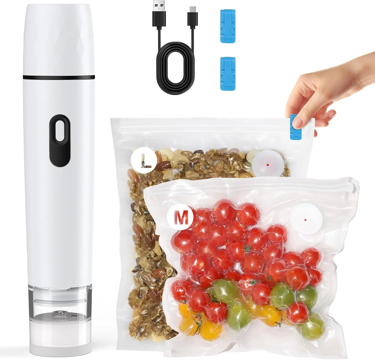 Compact Vacuum Sealer for Food: Visible Water Tank Handheld Vacuum Sealer with 15 Reusable Bags for Seal Meal Saver, Portable Food Sealer, Gifts for Mom, Wife, Chef