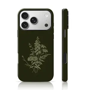 Olive Green Wildflower Sketch Design Fashion Phone Case 360 Protection for iPhone 17 Pro Max/16 Pro Max /15Pro Max 15/14/13/12 & Samsung S26 /S25Ultra Fashion Phone Case