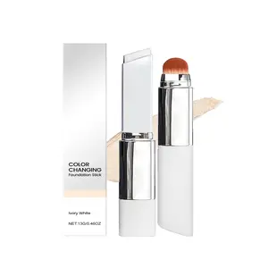 Two-in-one Color-Changing Foundation Stick - Medium to Full Coverage Dewy Base Makeup - Double-Ended Detachable Brush for a Perfect Look (Natural Color)