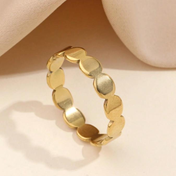 Gold Plated Stainless Steel Cut-Out Circle Ring – Minimalist Geometric Statement Ring for Women