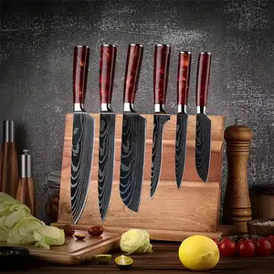 10-Piece Japanese Kitchen Knife Set for Deboning and Vegetables, Extra Sharp Laser Damascus Pattern High Carbon Steel Handle Chef Knife