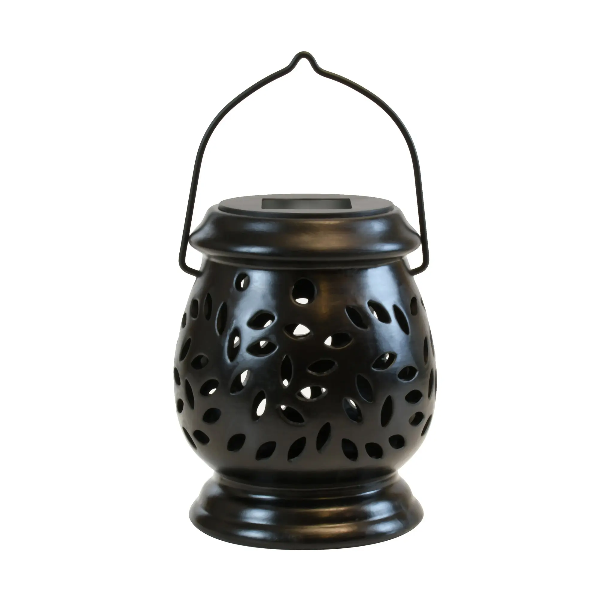 LumaBase Solar-Powered Black Ceramic LED Lantern - Cool White Illumination, Removable Handle, Weather-Resistant, Patio Lighting, Tabletop Lanterns, Adult-Use, Battery-Free Outdoor Lights, Outdoor-Only Use