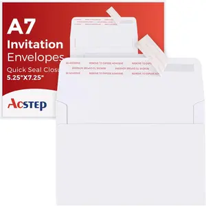 ACSTEP 50PACK 5 X 7 Envelopes, White A7 Envelopes Self Seal for Weddings, Invitations, Photos, Postcards, Greeting Cards Mailing,Baby Shower, Graduation