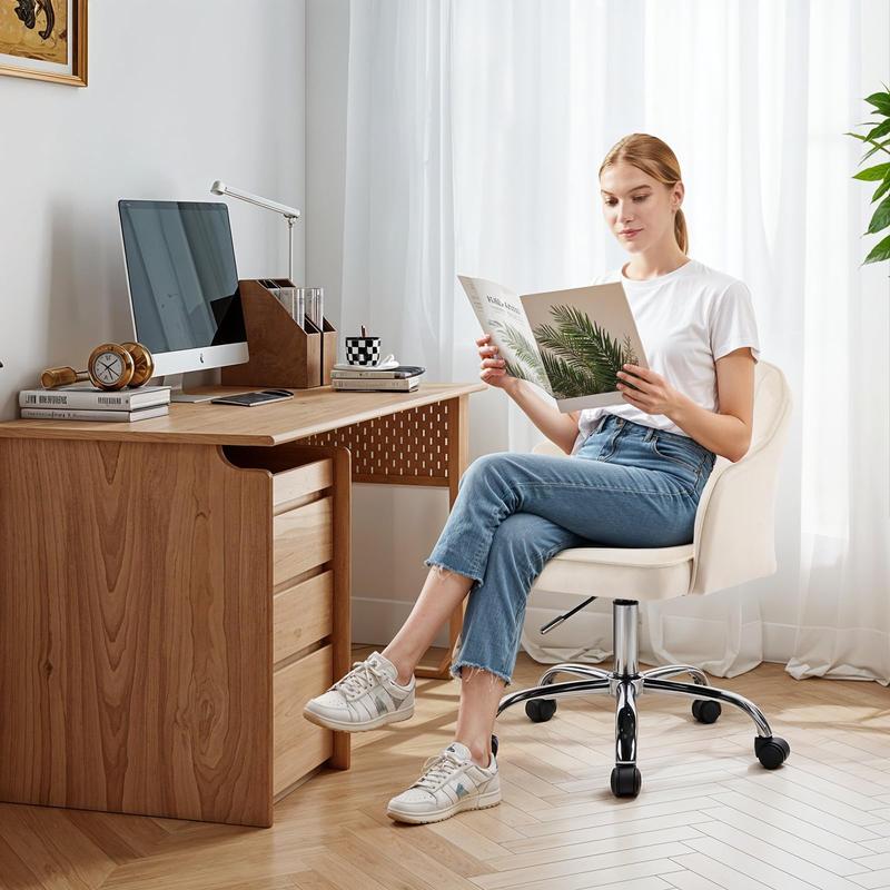 MOJAY Velvet Office Swivel Chair, Criss Cross Chair, Vanity Fabric Desk Pretty Fancy Gold Office Chairs for Girls, 360°Swivel Height Adjustable Reception Chair