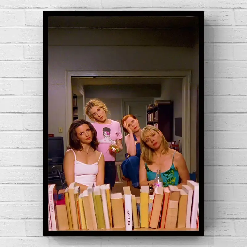Sex and the City classic female cast retro TV scene photo minimalist artwork, 2D flat print canvas wall art poster, wall decoration for home and bedroom décor, girly bedroom décor, perfect gift for young women’s bedroom & makeup space