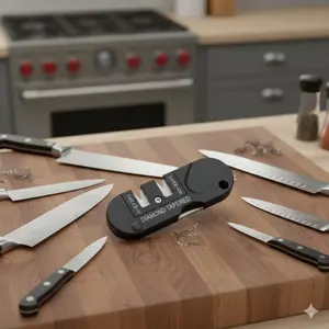 Portable 4-in-1 Tungsten Steel Knife Sharpener Kit: High-Precision Multi-Function Tool for Camping, Fishing, Tactical & Kitchen Knives. Durable Metal Sharpening Rod, Compact Design for Outdoor & Home Use. Keep Blades Razor Sharp.