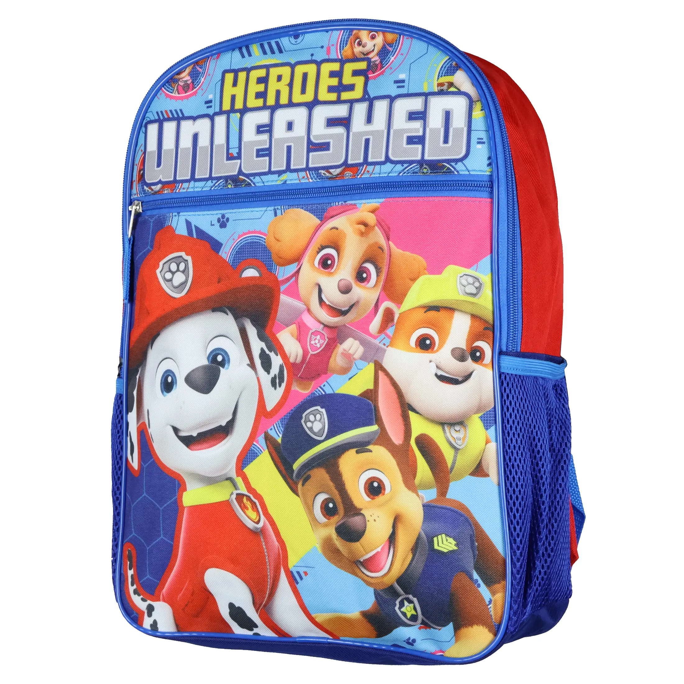 Paw Patrol Heroes Unleashed 16" Elementary School Backpack - Marshall, Chase, Rubble, Skye Character Design - 3 Years and Up One Size Back to School Travel/Study Bag for Kids