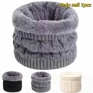 Fashionable Knitted Neck Warmer Fluffy Soft Scarf, Thickened Fleece Lined, Warm Winter Accessory for Men & Women, Ideal for Cold Weather