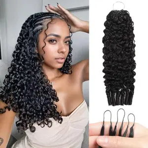 Feather Crochet Hair Burmese Curly Crochet Human Hair Approximately 60g per package Knotless Pre-Separated Feather Human Hair Crochet Bundles Lightweight Reusable Remy Hair Extensions for Women Natural Black Color