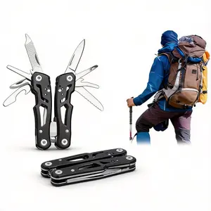 14-in-1 Stainless Steel Mini Multitool Pliers - Waterproof, Foldable Grip, Hollow Body, Portable Pocket Tool with Screwdrivers, Saw - Adventure, Everyday Carry, Micro, Outdoor Adventure, Pocket Folding Multitools - Camping Gear (Black, Ideal Adult Gift),