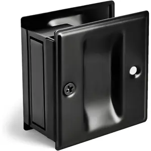 Passage Sliding Door Pull Black Without Switch Plate - Quickly Easily Replace Old or Damaged Pocket Door Pull, Size 2-3/4”x2-1/2”, for 1-3/8” Thickness Door
