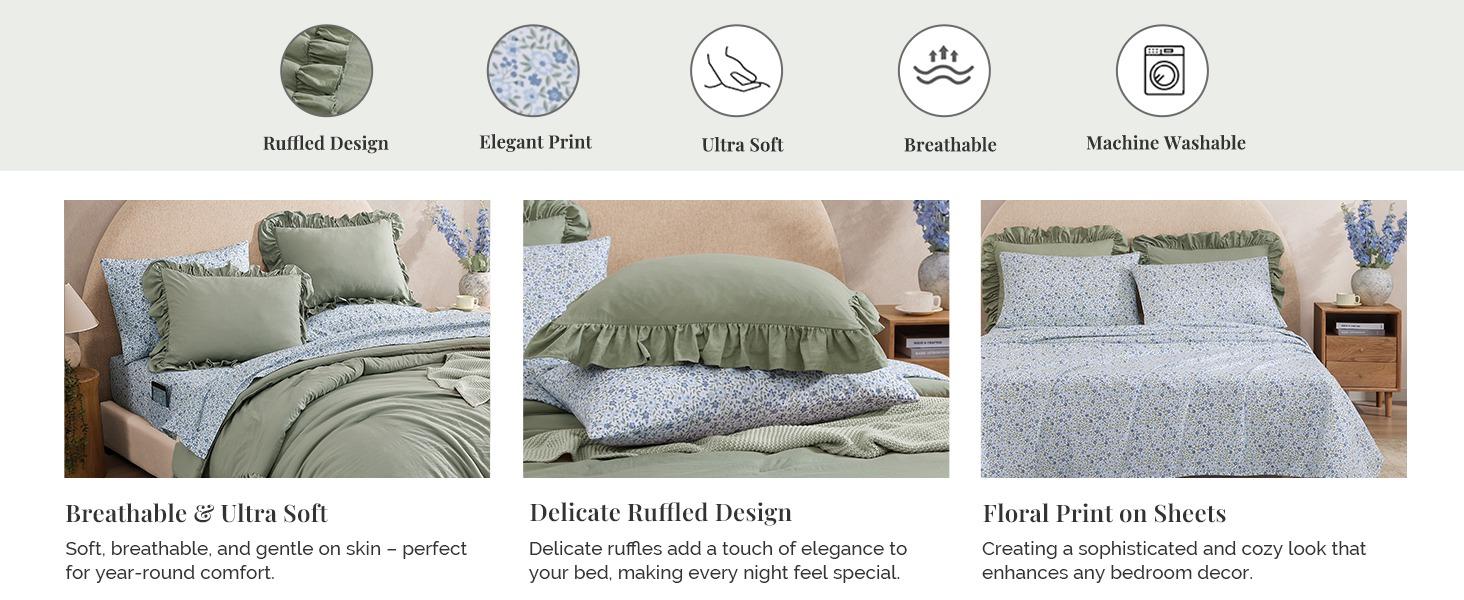 7-Pieces microfiber Comforter Set, Modern Farmhouse Coastal Style Bedding, 1 Singale-Stitch Comforter, 2 Pillowcases, 2 Shams, 1 Flat & 1 Fitted Sheet
