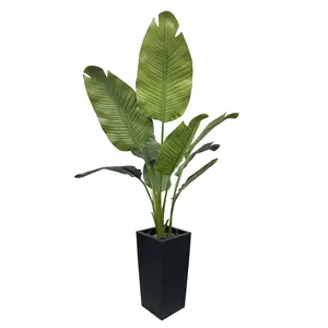 5Ft Artificial Bird of Paradise Plant, 9 Trunks Tropical Fake Palm Tree with Black Pot, Faux Banana Leaf Decorative Tree for Indoor Home, Outdoor and Office Modern Decoration, Housewarming Gift (1Pcs) outdoorfun