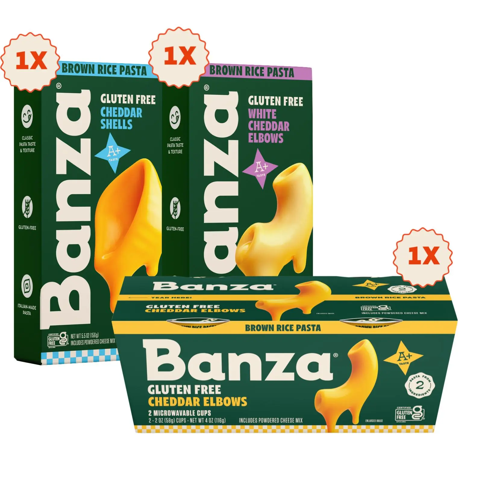 Banza Brown Rice Mac & Cheese Variety Pack - Gluten Free Pasta Assorted Flavors, Made in Italy, Classic Taste & Texture