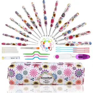 Crochet Hooks Set, 14 Sizes 2.25mm(B)-10mm(N)  Handle for  Hands, Soft Rubber Grip Knitting  Kit for Crochet Beginners, Knitting Enthusiasts(Purple)