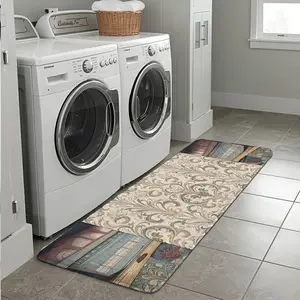 Vintage Floral Patterned Runner Rugs in Beige And Gray, Featuring Absorbent, Quick-Drying, And Non-Slip Properties