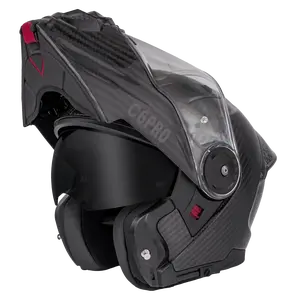 D.O.T. & ECE Daytona C6 Pro- Grey Carbon Fiber Modular Helmet with Dual Shield System Quick Release Lock Bluetooth Compatible & Anti-Scratch Visor