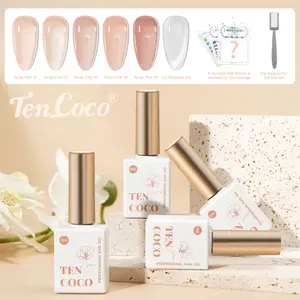 Tencoco Jelly Gel Nail Polish Set - 5 Nude Pink Shades & 1 Crystal Cat Eye, Translucent Milky White, Soak Off UV, Lightweight & Safe, All Seasons Nail Art Kit