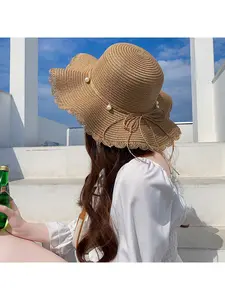 Women's Hand-knitted Summer Straw Hat, Wide-brimmed Sun Hat, Casual Round-top Beach Hat, Available in Two Colors, an Essential Everyday Fashion Item Rope Hat Sombrero Panama