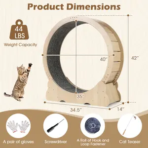 COSTWAY - 40 Inch Large Cat Exercise Wheel with Lockable Mechanism and Carpeted Runaway for Indoor Cats-Natural