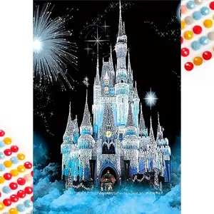 5D DIY Full Drill Round Diamond Painting - Diamond Painting Kit Castle, Fireworks Mosaic Canvas DIY Wall Art, Home Wall Decoration