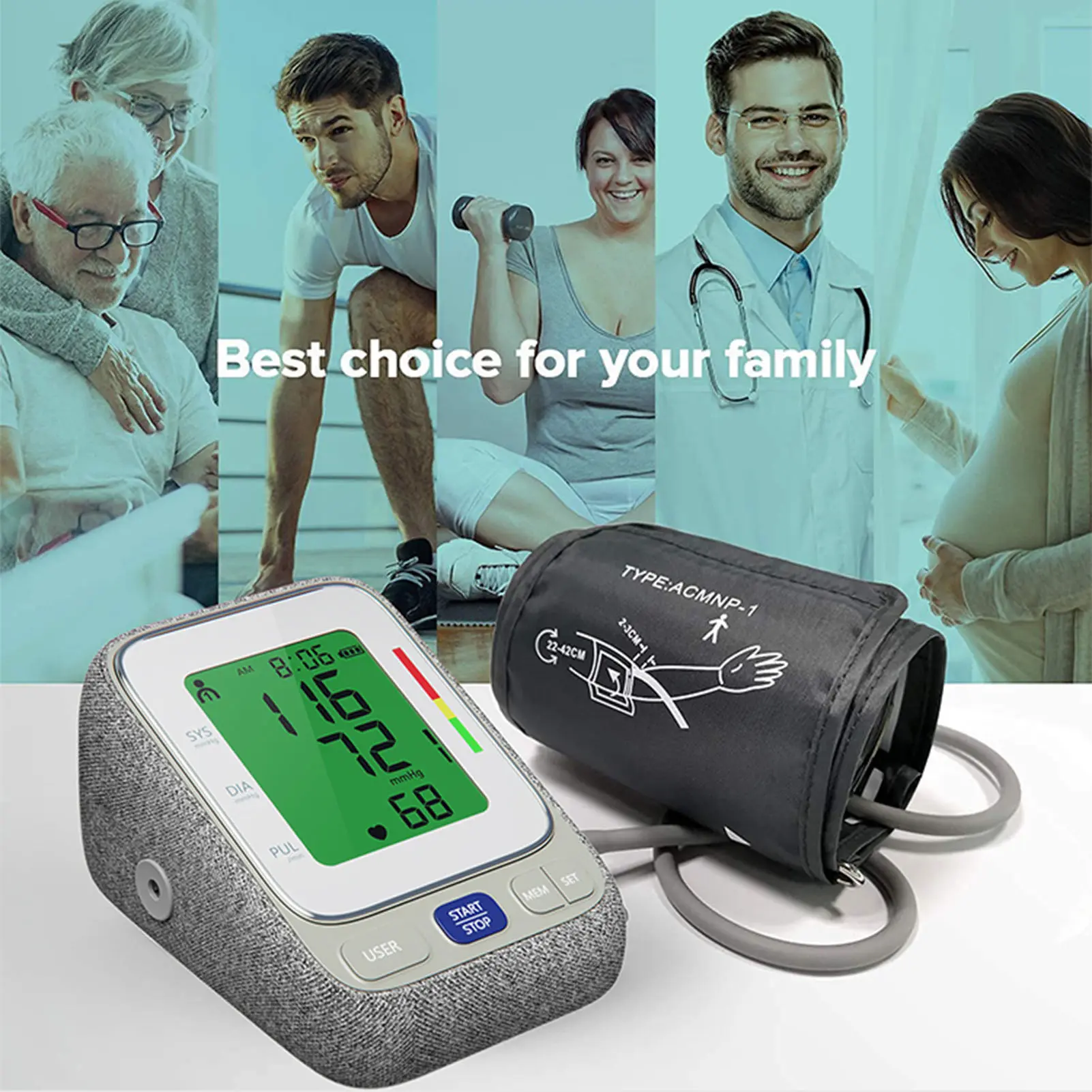 Automatic Upper Arm Digital Blood Pressure Monitor - Portable Healthcare Device with LED Screen, Accurate Readings, Household Home BP Machine FC-BP110