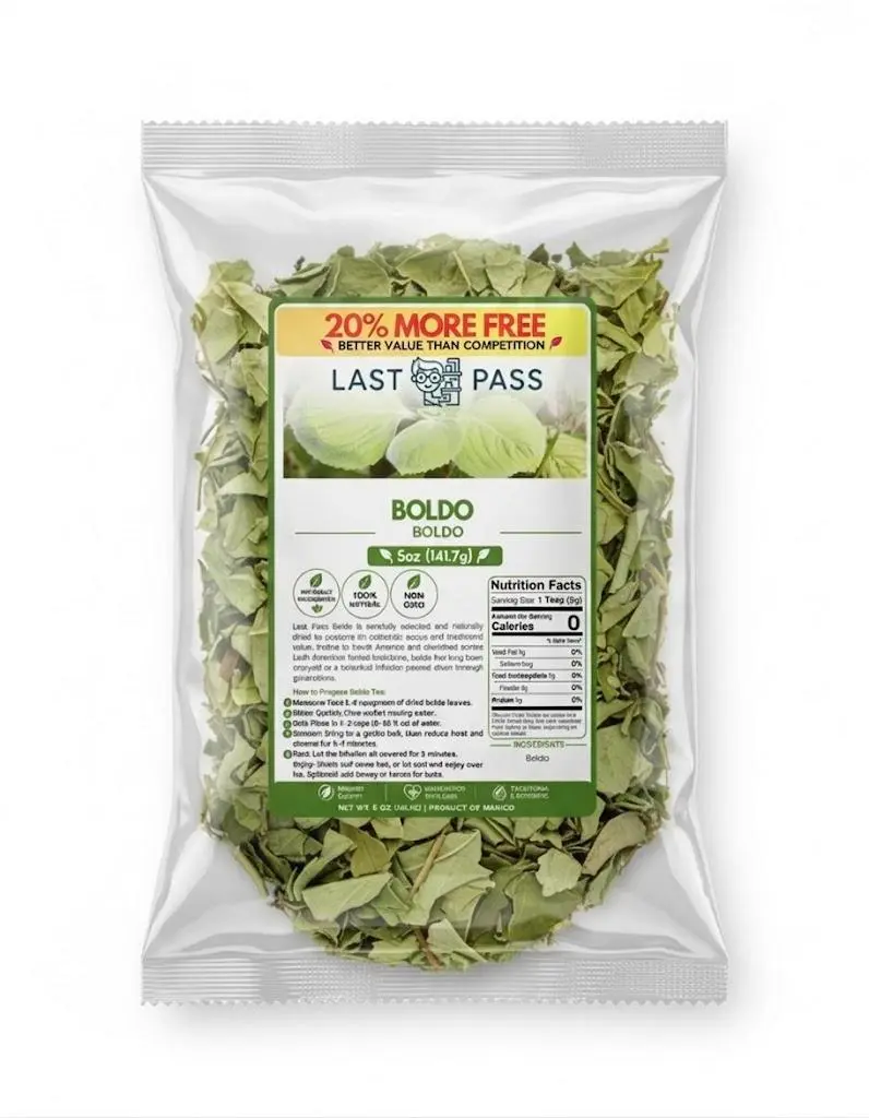 LAST PASS Premium Boldo Loose Leaf Tea - 4oz Sugar-Free, Non-GMO Fruit & Herbal Tea with Dried Leaves Natural Herbal Drink