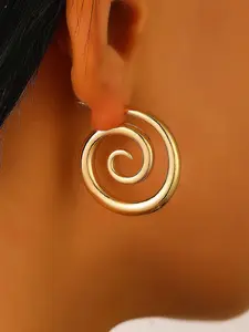 Vintage Style Titanium Steel Line Earrings, Rotating Circle Swirl Studs, Perfect for Daily Wear, Commuting, Parties
