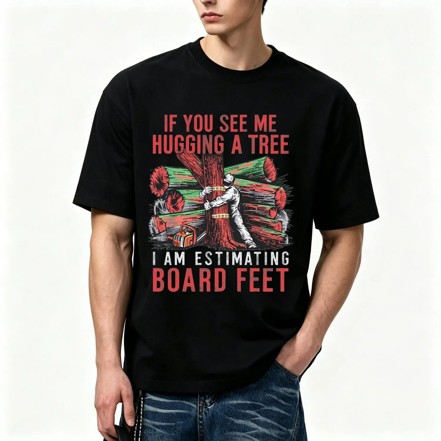 Lumberjack Logging Funny Tree Falling Joke Design Heavyweight Crew Neck Mens Short Sleeve T Shirt Soft Breathable Shirt for Timber Workers Logging Competitions Halloween Labor Day
