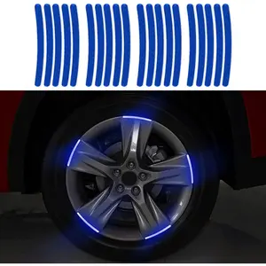 20Pcs Car Wheel Hub Reflective Sticker, Night Reflective Safety Decal Strip for Cars, Motorcycle (Blue)
