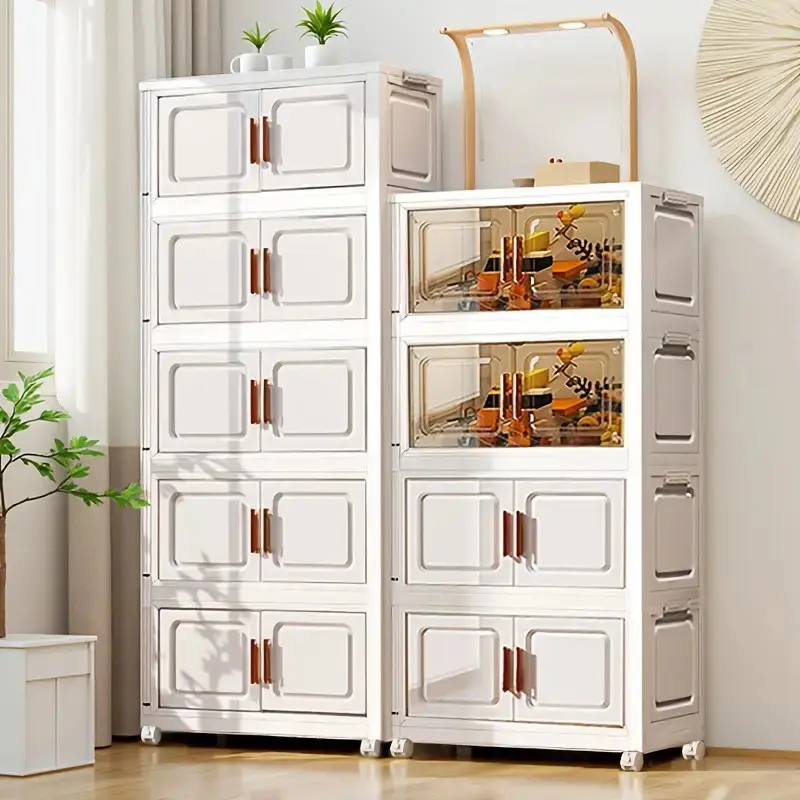 Multicolor Foldable Organizer Storage Furniture - Modern Storage Cabinet with Wheels, Magnetic Door, Smooth Sliding Drawers, Cupboards Cabinets Organizer for Home & Office