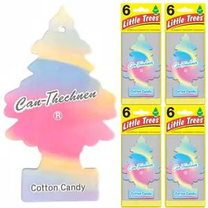 LITTLE TREES Hanging Car Air Freshener, Long-Lasting Scent, Cotton Candy Scented, Suitable for Cars & Home, Cotton Candy Fragrance, 6 Pieces Pack, Car Scents