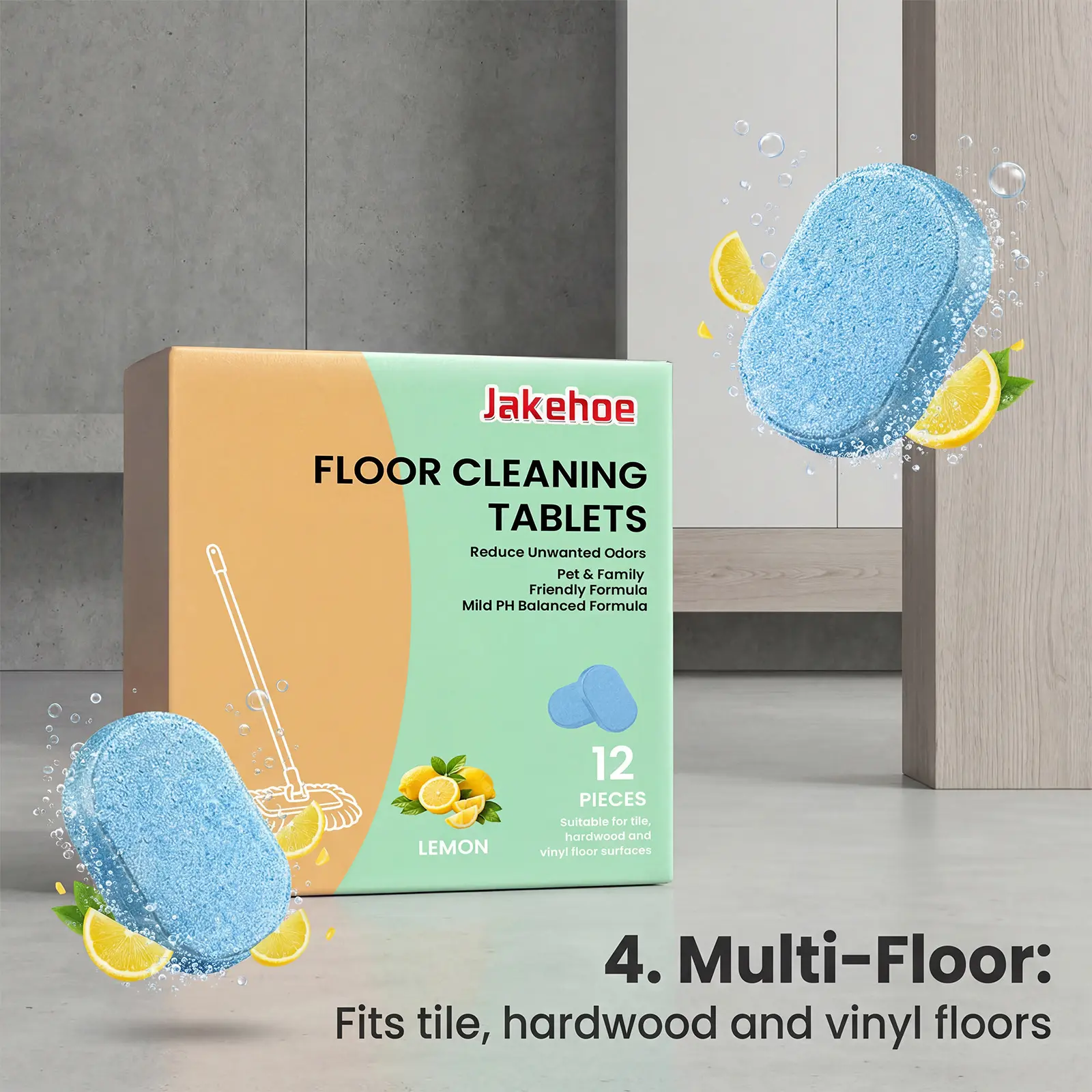 12 Floor Cleaning Tablets - Eco-Friendly, Stain & Odor Fighter for All Floors | Concentrated Floor Cleaning Tablets Sheets, Mild Scent Household Multipurpose Floor Cleaner with Antibacterial, Deodorization & Polishing for Hardwood, Laminate, Tile Surfaces