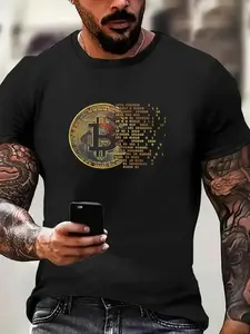 Men's 'I Like Bitcoin' Graphic Tee - Casual Short-Sleeve T-Shirt, Breathable Polyester, Summer Fashion