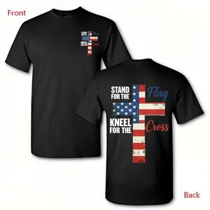 Patriotic Statement T-Shirt with Bold Flag Cross Design Front and Back