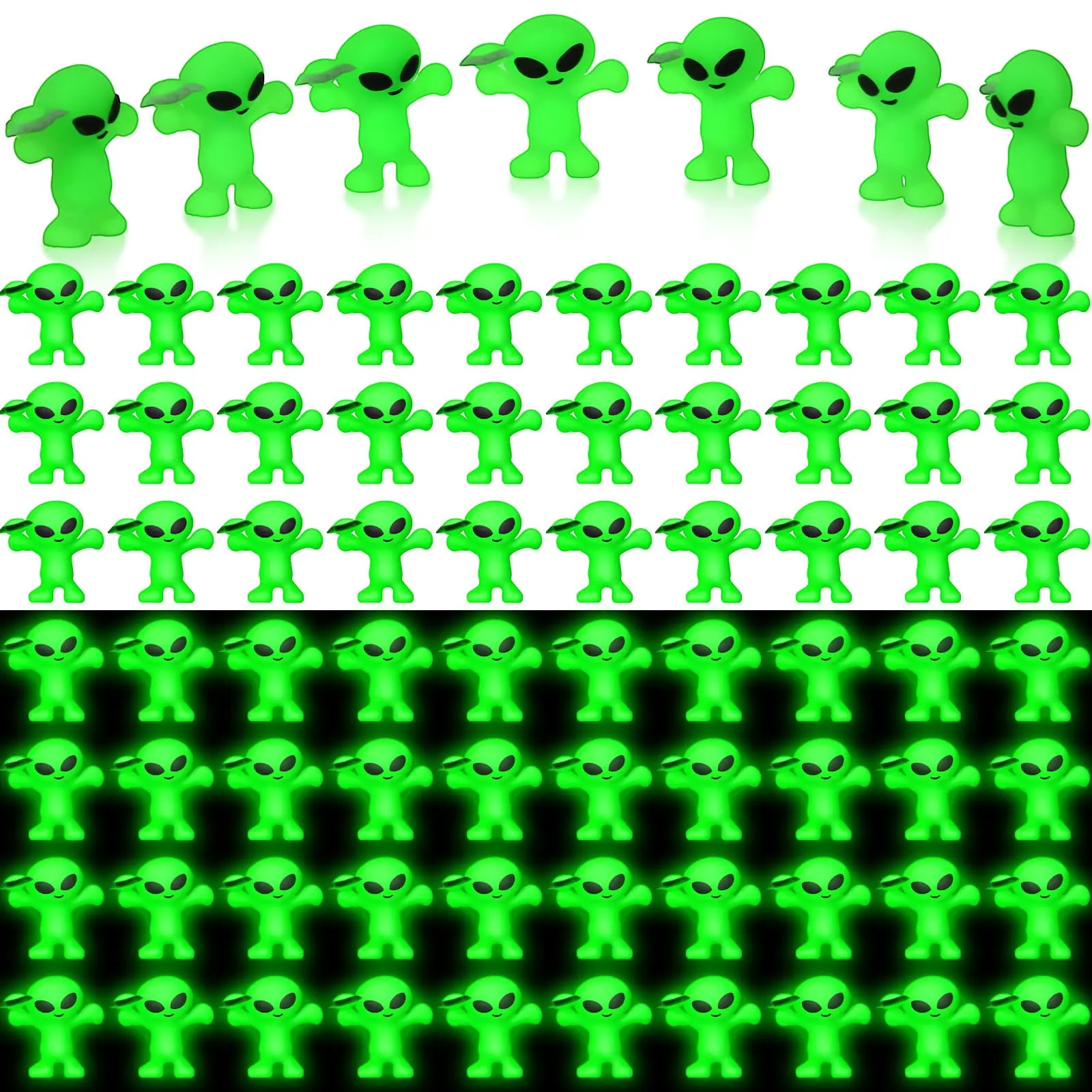 Mini Alien Figures Glow in The Dark 25/50/100pcs little Alien Figurine Fluorescent Alien Cute Alien Ornaments mini 3D Alien Statue Decor for Graduate Party Spring Summer Garden Outdoor Yard Lawn, Hide and Seek, Miniature Alien Glow at Night