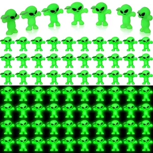 Mini Alien Figures Glow in The Dark 25/50/100pcs little Alien Figurine Fluorescent Alien Cute Alien Ornaments mini 3D Alien Statue Decor for Graduate Party Spring Summer Garden Outdoor Yard Lawn, Hide and Seek, Miniature Alien Glow at Night